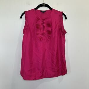 J. Crew Hot Pink Silk Top For Women Size 0 Sleeveless‎ Ruffle Neck